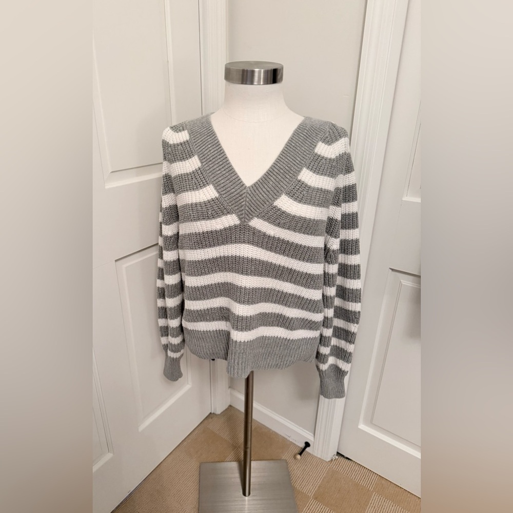 a new day Gray and White V-Neck Sweater